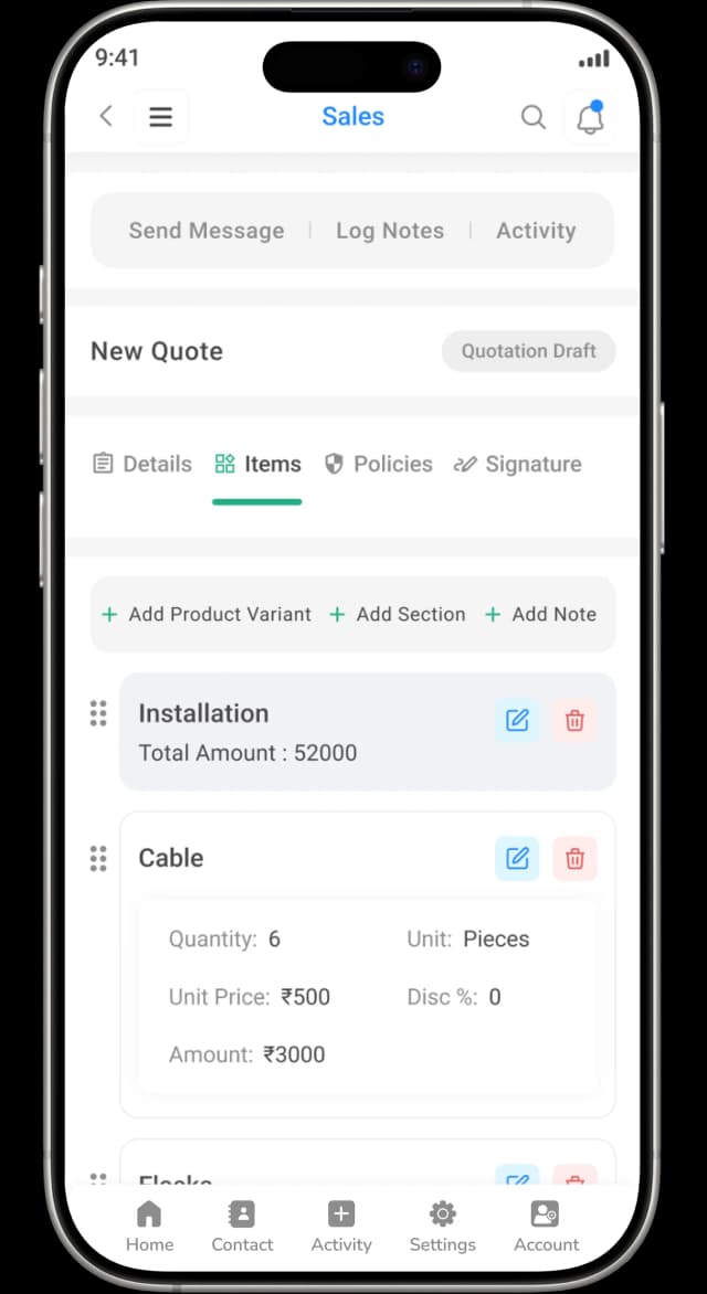 Sales Screen